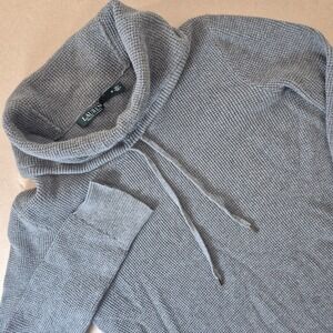 Lauren Ralph Lauren Waffle Knit Pullover Womens Medium Gray Cowl Neck